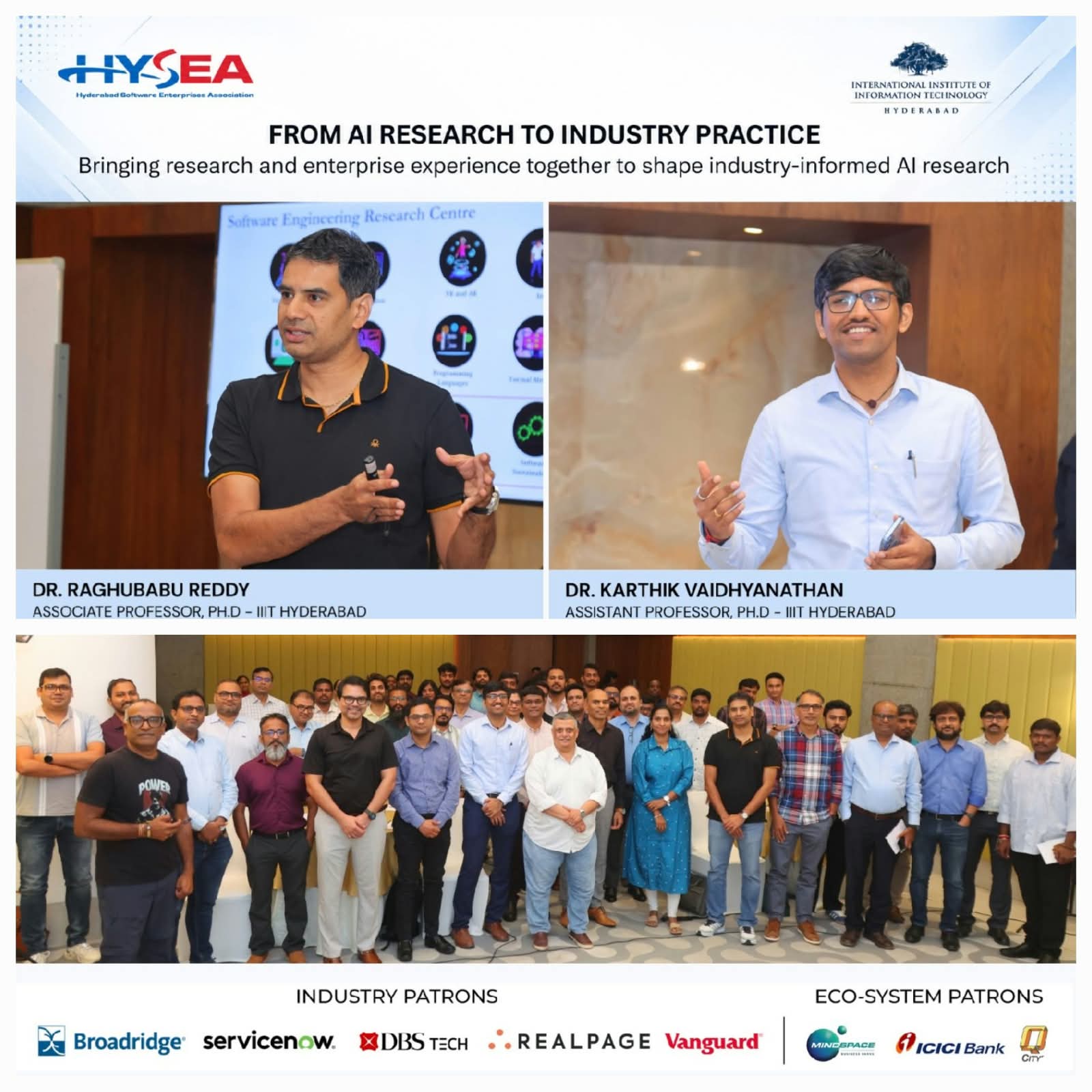 Prof. Y. Raghu Reddy and Prof. Karthik Vaidhyanathan Share AI Research Insights at HYSEA - Image 1